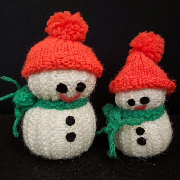 Crochet Snowman Set of 2 Knit Handmade Styrofoam Ball People Vintage - Picture 1 of 7